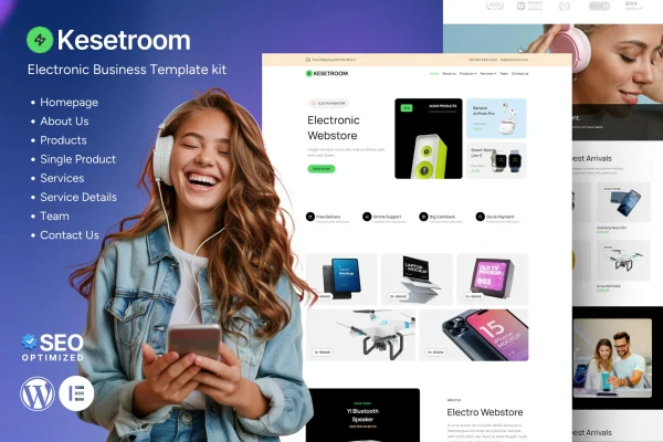 Kesetroom electronics business Elementor template kit preview