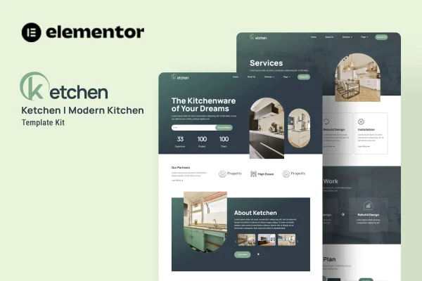 Ketchen modern kitchen Elementor template kit preview