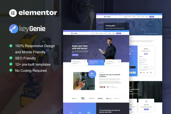 KeyGenie locksmith and key maker Elementor template kit preview