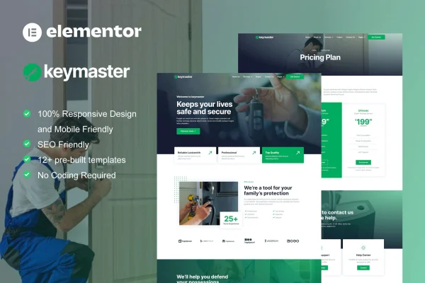 KeyMaster locksmith and key maker Elementor template kit preview
