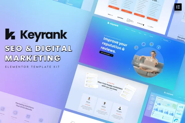 Keyrank SEO and digital marketing agency Elementor template kit preview