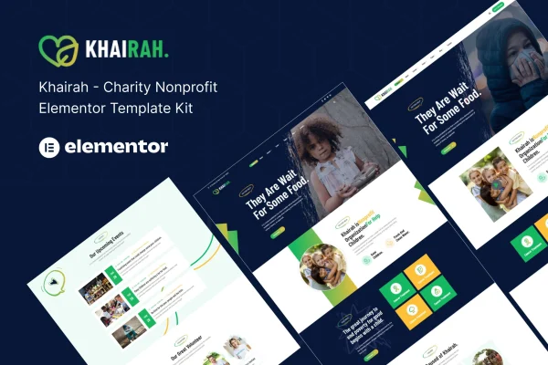 Khairah nonprofit charity Elementor template kit preview