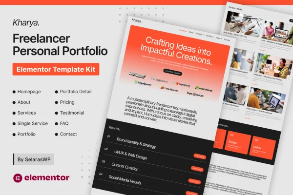 Kharya personal CV and freelancer Elementor template kit preview