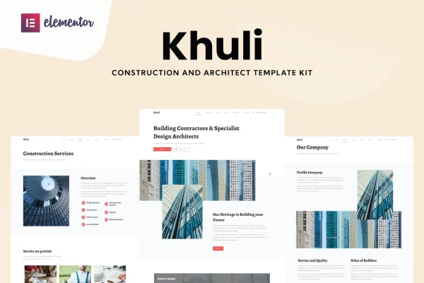 Khuli construction and architecture Elementor template kit preview
