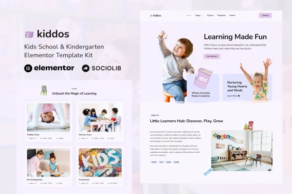 Kiddos school and kindergarten Elementor template kit preview