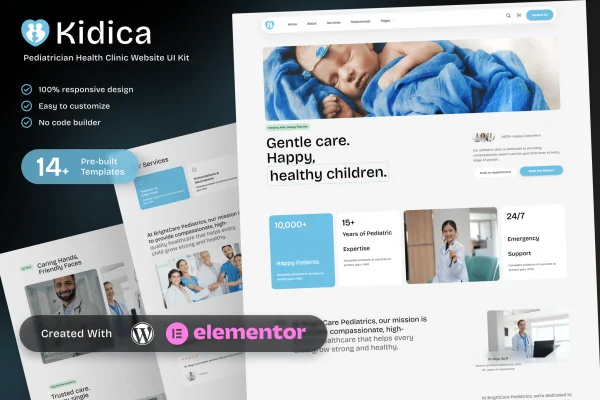 Kidica pediatrician health clinic Elementor template kit preview