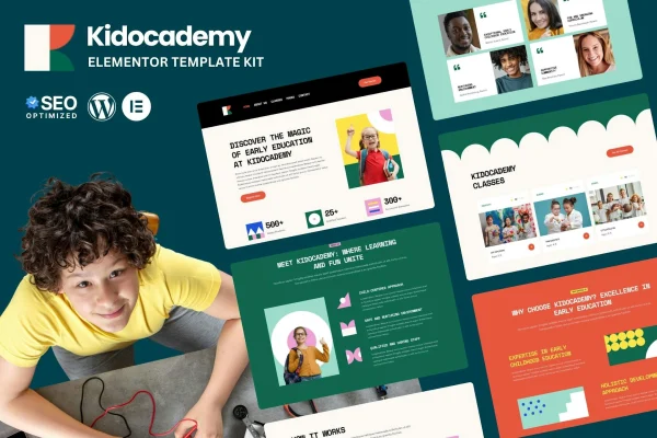 Kidocademy kindergarten and preschool Elementor template kit preview
