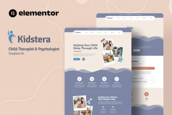 Kidstera child therapist and psychologist Elementor template kit preview