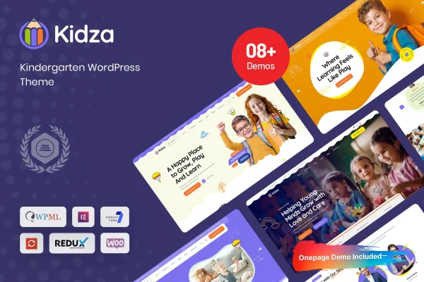Kidza kindergarten and preschool WordPress theme preview