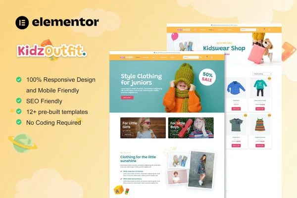 KidzOutfit kids fashion shop Elementor template kit preview