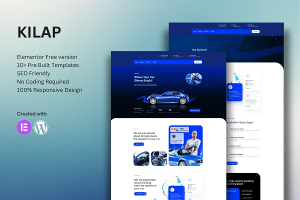Kilap car wash and detailing service Elementor template kit preview