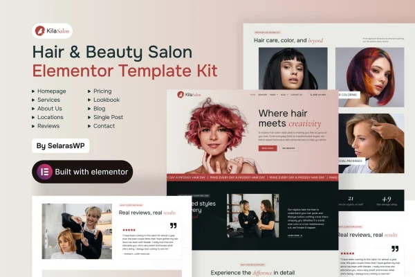 KilaSalon hair and beauty salon Elementor template kit preview