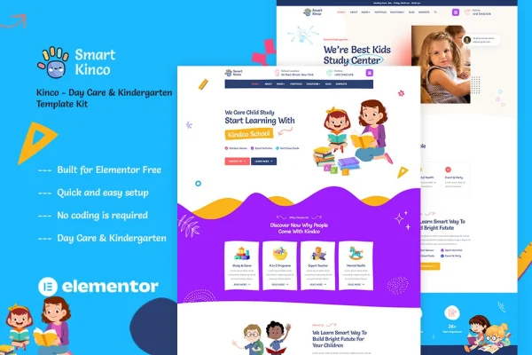 Kinco day care and kindergarten Elementor template kit preview