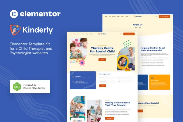 Kinderly child therapist and psychologist Elementor template kit preview
