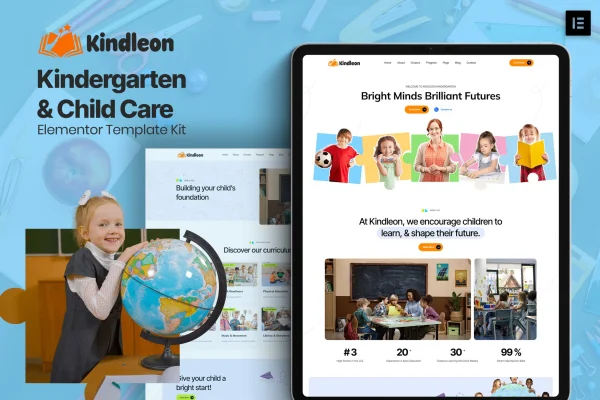 Kindleon kindergarten and child care Elementor template kit preview