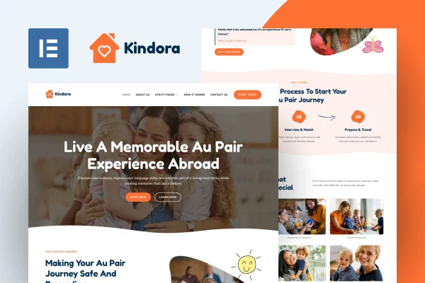Kindora au pair Elementor template kit cover image