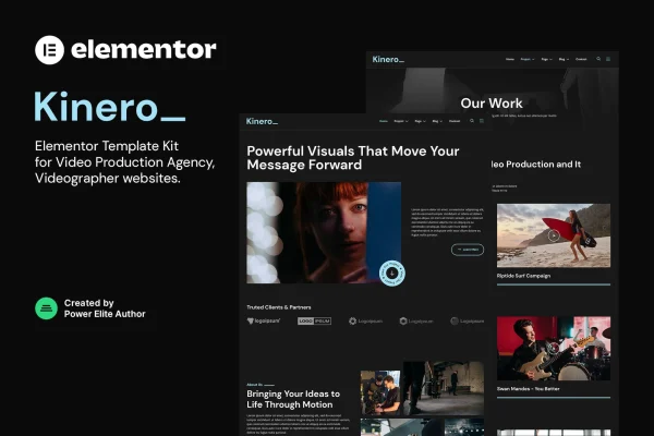 Kinerio video production agency Elementor template kit preview
