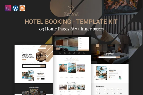 KingHo hotel booking Elementor template kit cover with homepage layouts