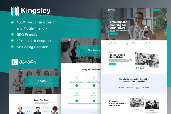 Kingsley finance and investment Elementor template kit preview