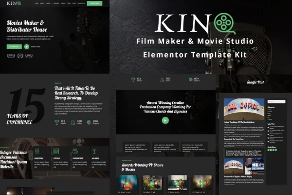 Kino film maker and movie studio Elementor template kit preview