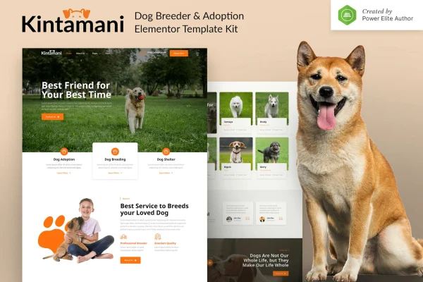 Kintamani dog breeder and adoption Elementor template kit preview