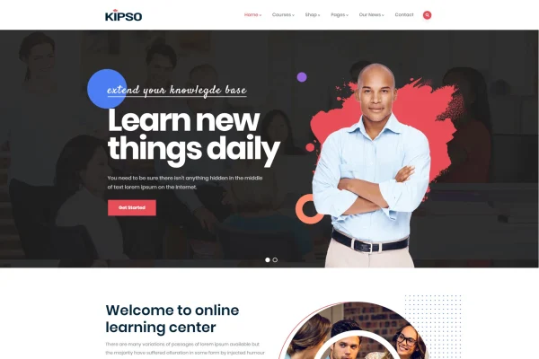 Kipso education LMS WordPress theme preview