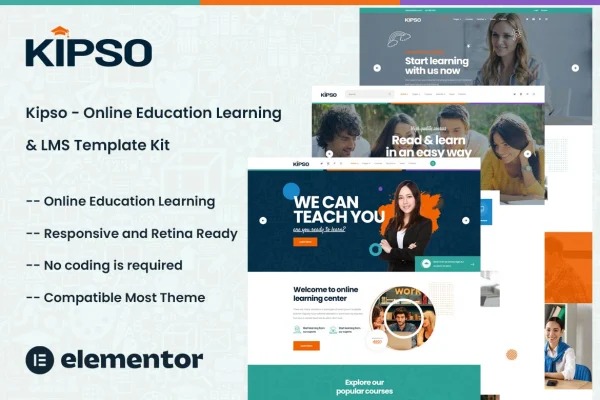 Kipso online education Elementor template kit preview