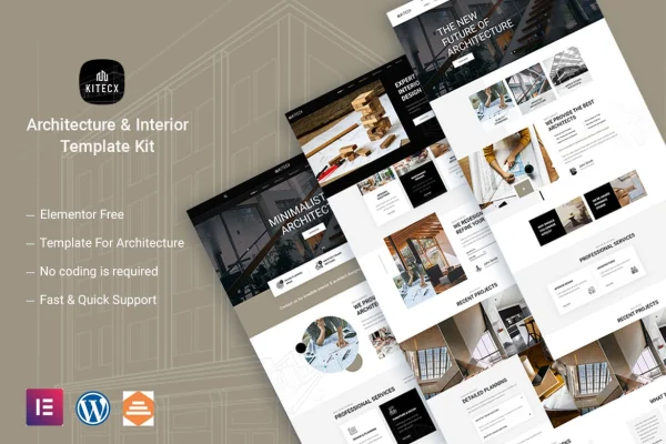 Kitecx architecture and interior Elementor template kit preview