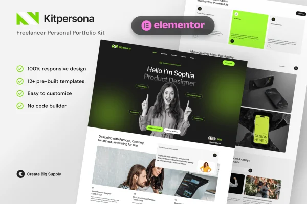 KitPersona freelancer personal portfolio Elementor template kit preview