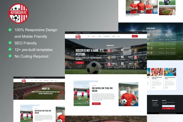 KitSoccer football team and sports Elementor template kit preview
