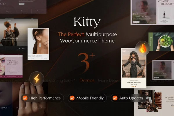 Kitty multipurpose WooCommerce theme cover image showing an online store design