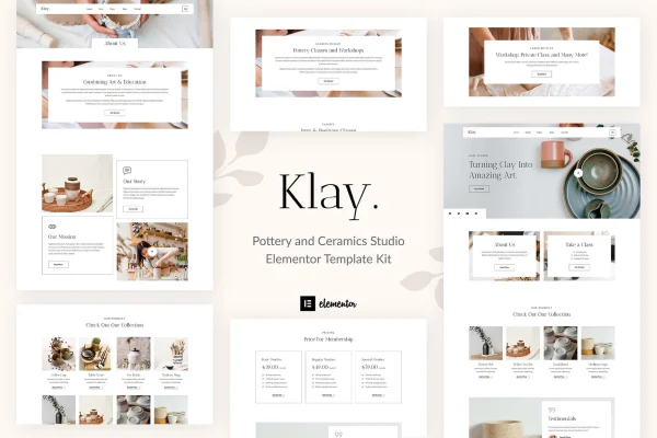 Klay pottery and ceramics studio Elementor template kit preview