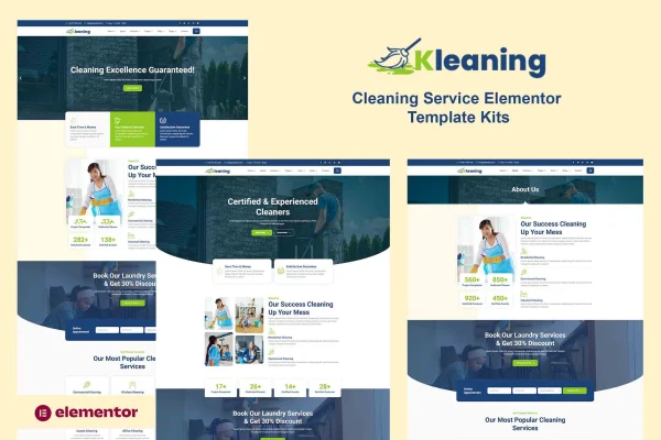 Kleaning cleaning service Elementor template kit preview