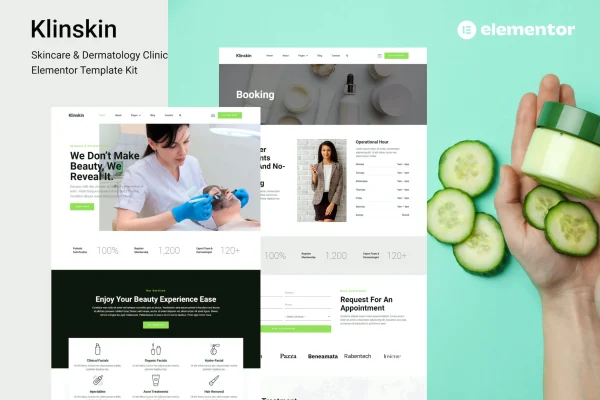 Klinskin skincare and dermatology clinic Elementor template kit preview