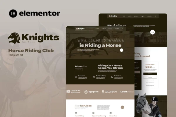 Knights horse riding club Elementor template kit preview
