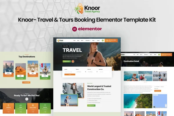 Knoor travel and tours booking Elementor template kit cover