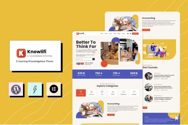 Knowlifi e-learning and AI knowledgebase WordPress theme preview