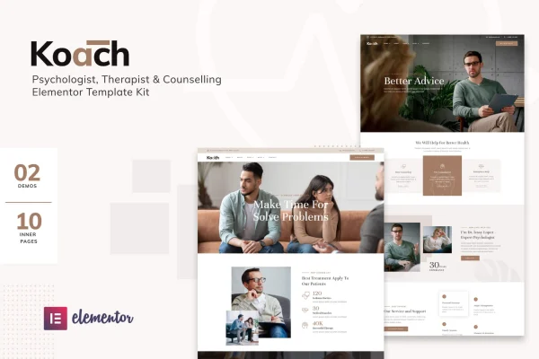 Koach life coach and counseling Elementor template kit preview