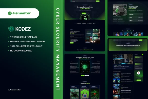 Kodez cyber security Elementor template kit preview