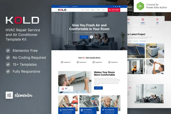 Kold HVAC repair service Elementor template kit preview