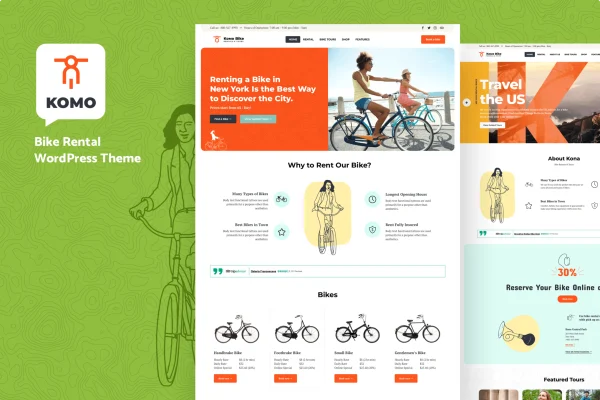 Komo bike rental shop WordPress theme preview