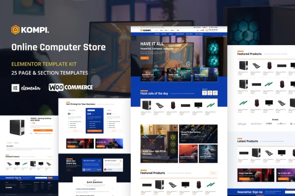 Kompi computer store Elementor template kit preview
