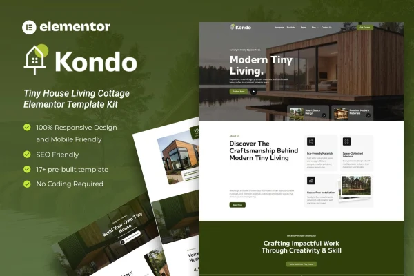 Kondo tiny house cottage Elementor template kit preview