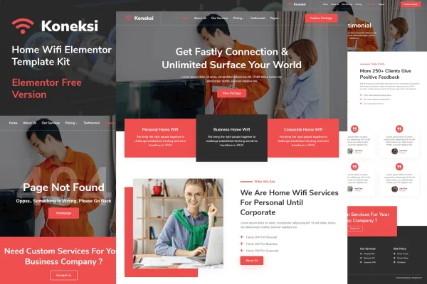 Koneksi home WiFi internet services Elementor template kit preview