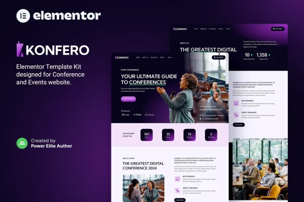 Konfero conference and event Elementor template kit preview