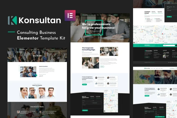 Konsultan Kit consulting business Elementor template kit page previews