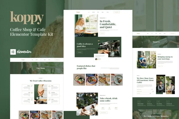 Koppy coffee shop and cafe Elementor template kit preview