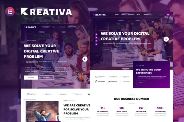 Krativa creative and digital agency Elementor template kit preview