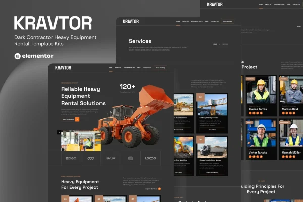 Kravtor heavy equipment rental Elementor template kit cover image