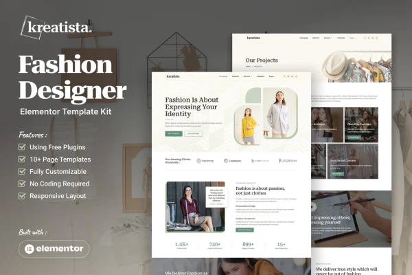 Kreatista fashion designer Elementor template kit preview